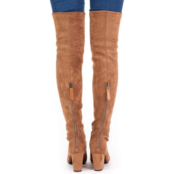 Women Brown 3"heel Over the Knee Thigh High Suede Block Long Pointed toe Boots - Picture 6 of 7